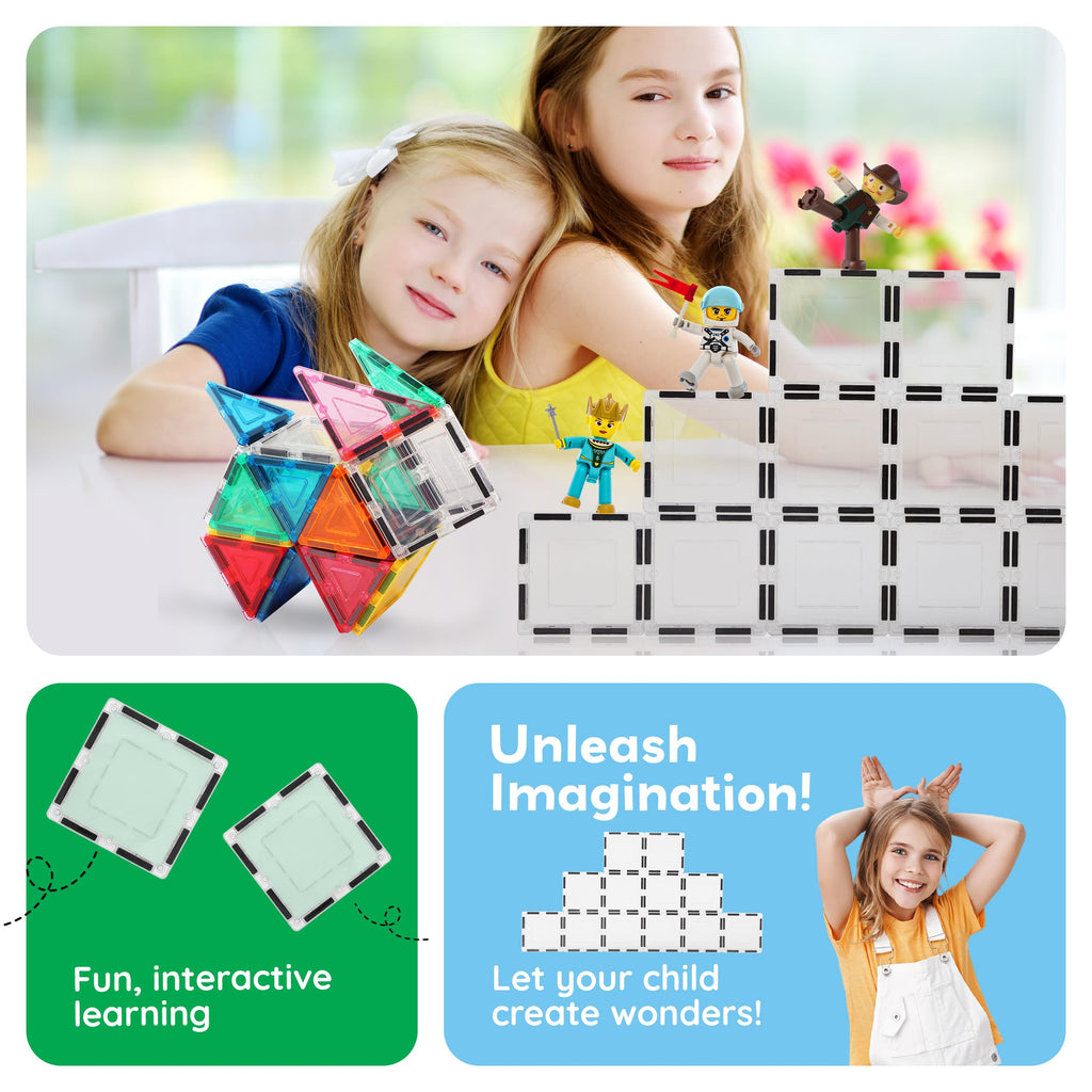 PicassoTiles Clear Transparent Magnetic Tile Expansion Set (12-Piece) STEM Building Toy for Kids Age 3+
