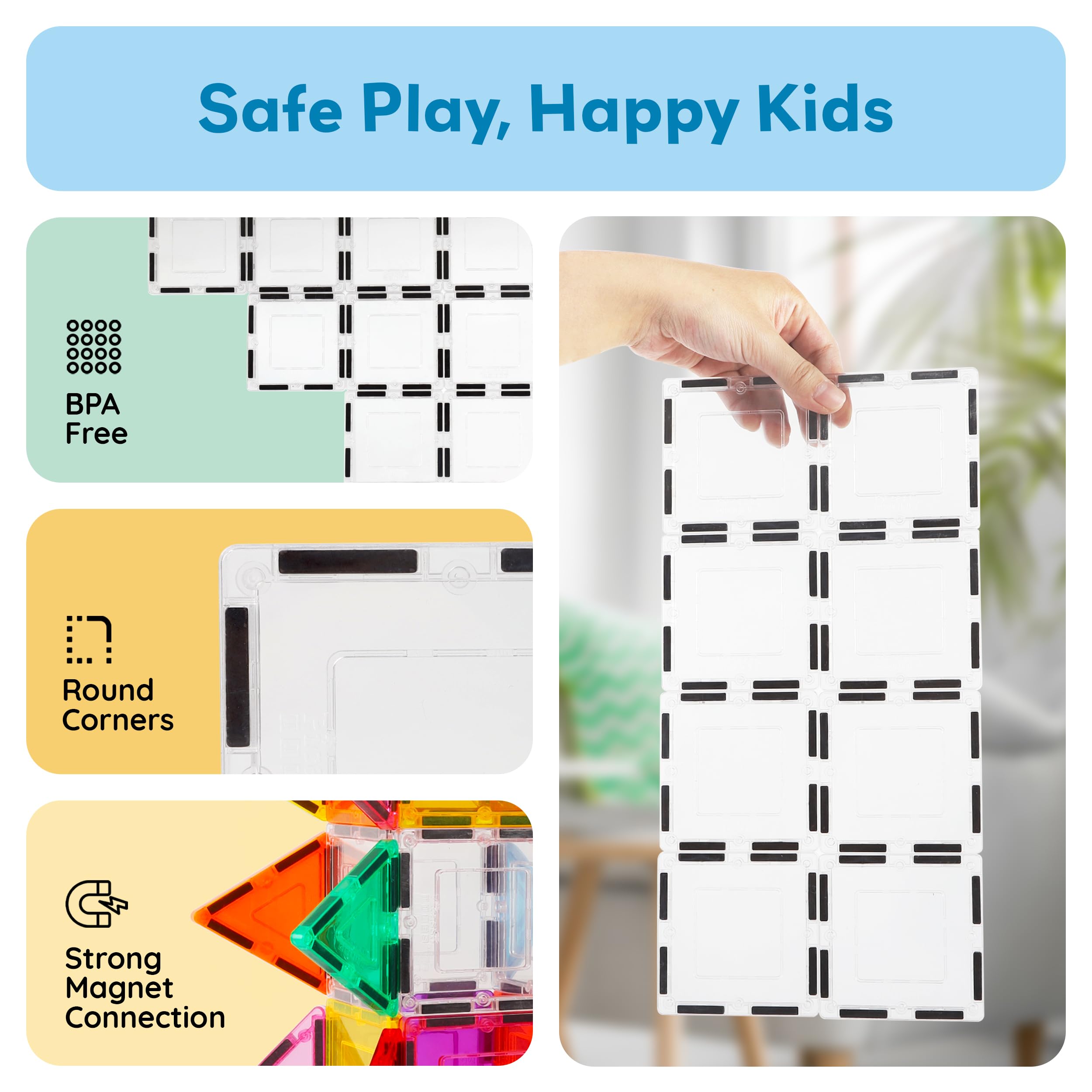 PicassoTiles Clear Transparent Magnetic Tile Expansion Set (12-Piece) STEM Building Toy for Kids Age 3+