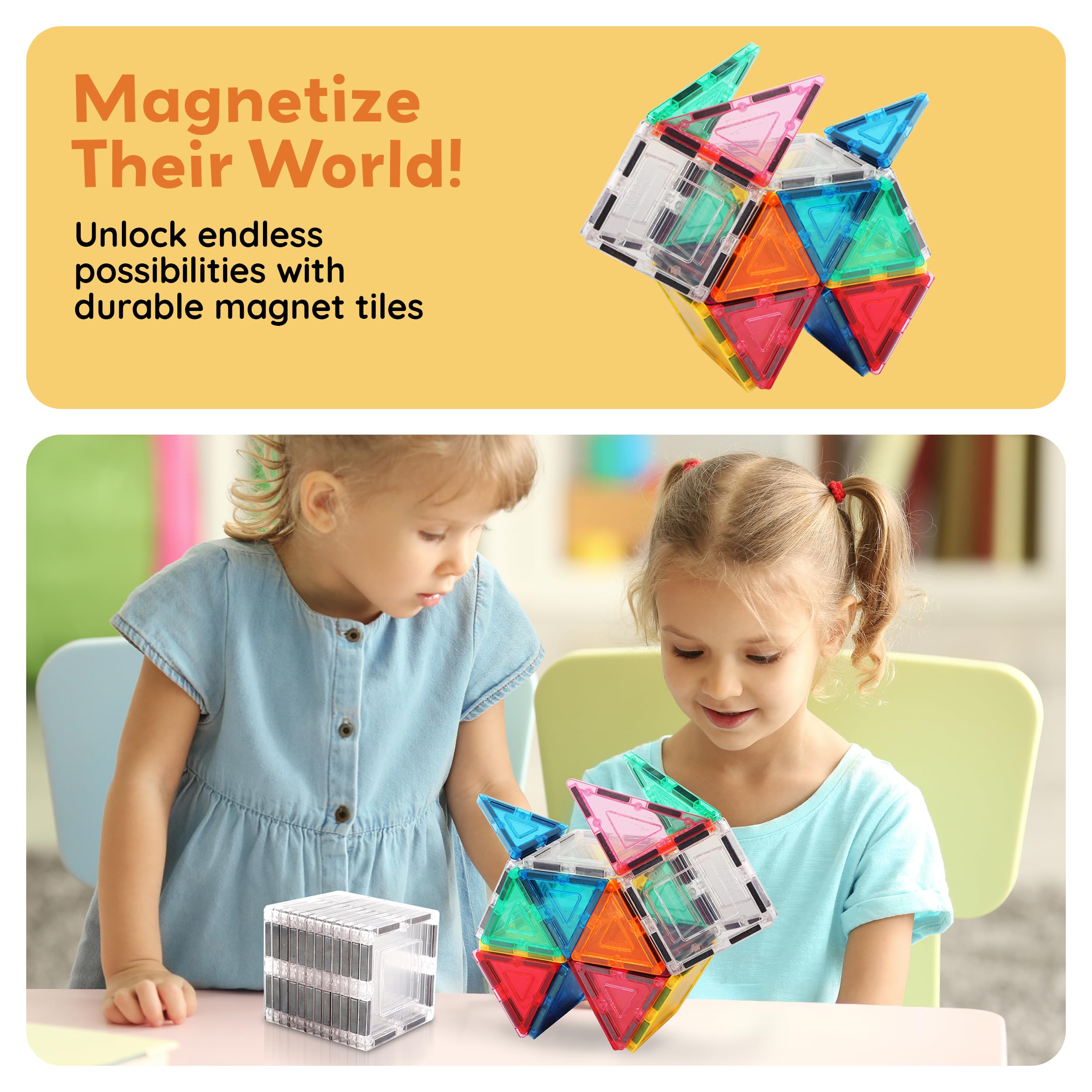 PicassoTiles Clear Transparent Magnetic Tile Expansion Set (12-Piece) STEM Building Toy for Kids Age 3+