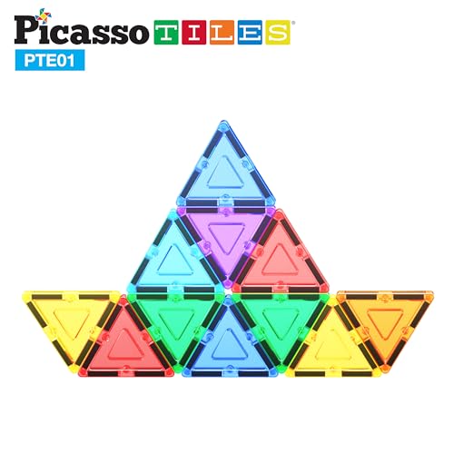 PicassoTiles Equilateral Triangle Magnet Tiles PTE01 – STEM Learning Toy for Ages 3+