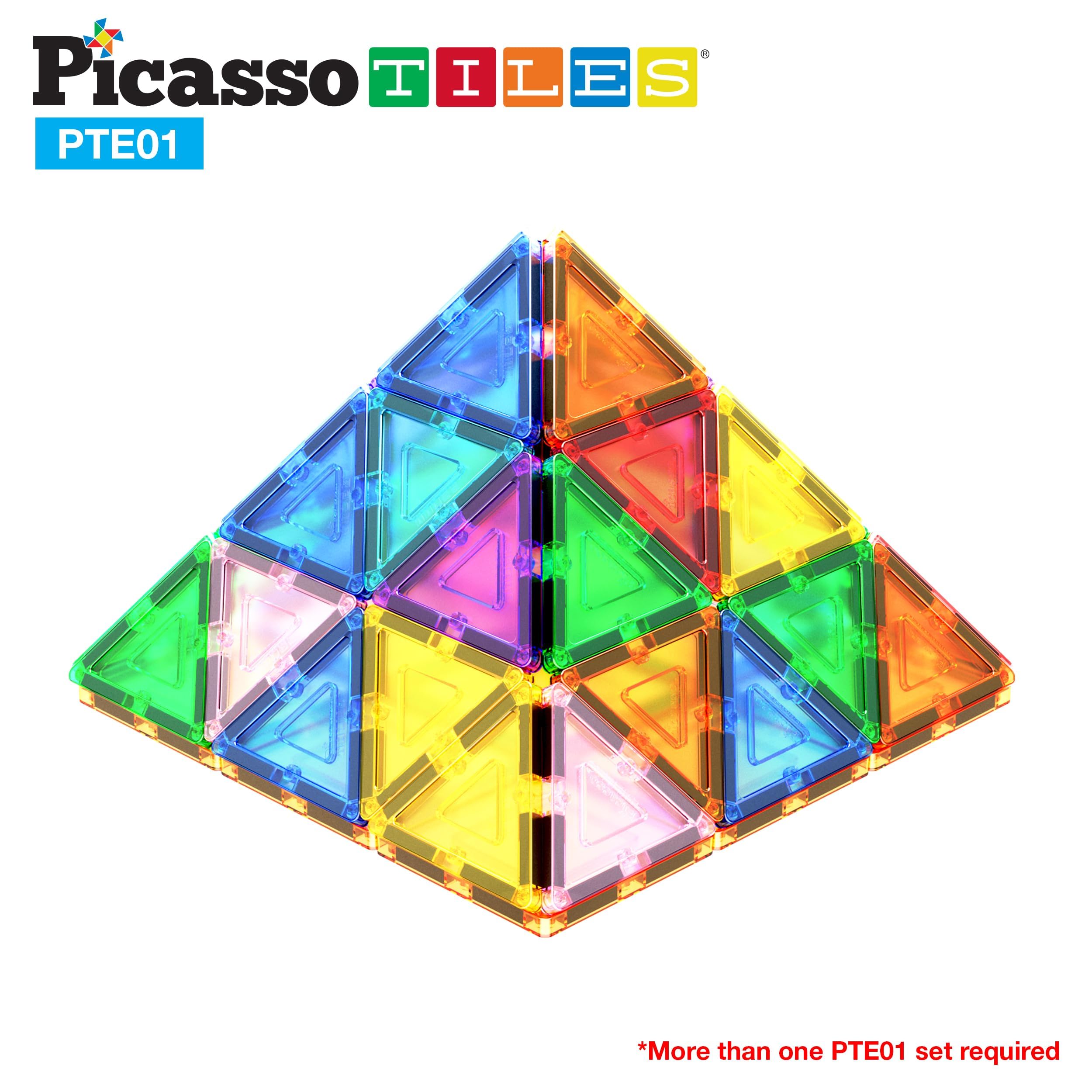 PicassoTiles Equilateral Triangle Magnet Tiles PTE01 – STEM Learning Toy for Ages 3+