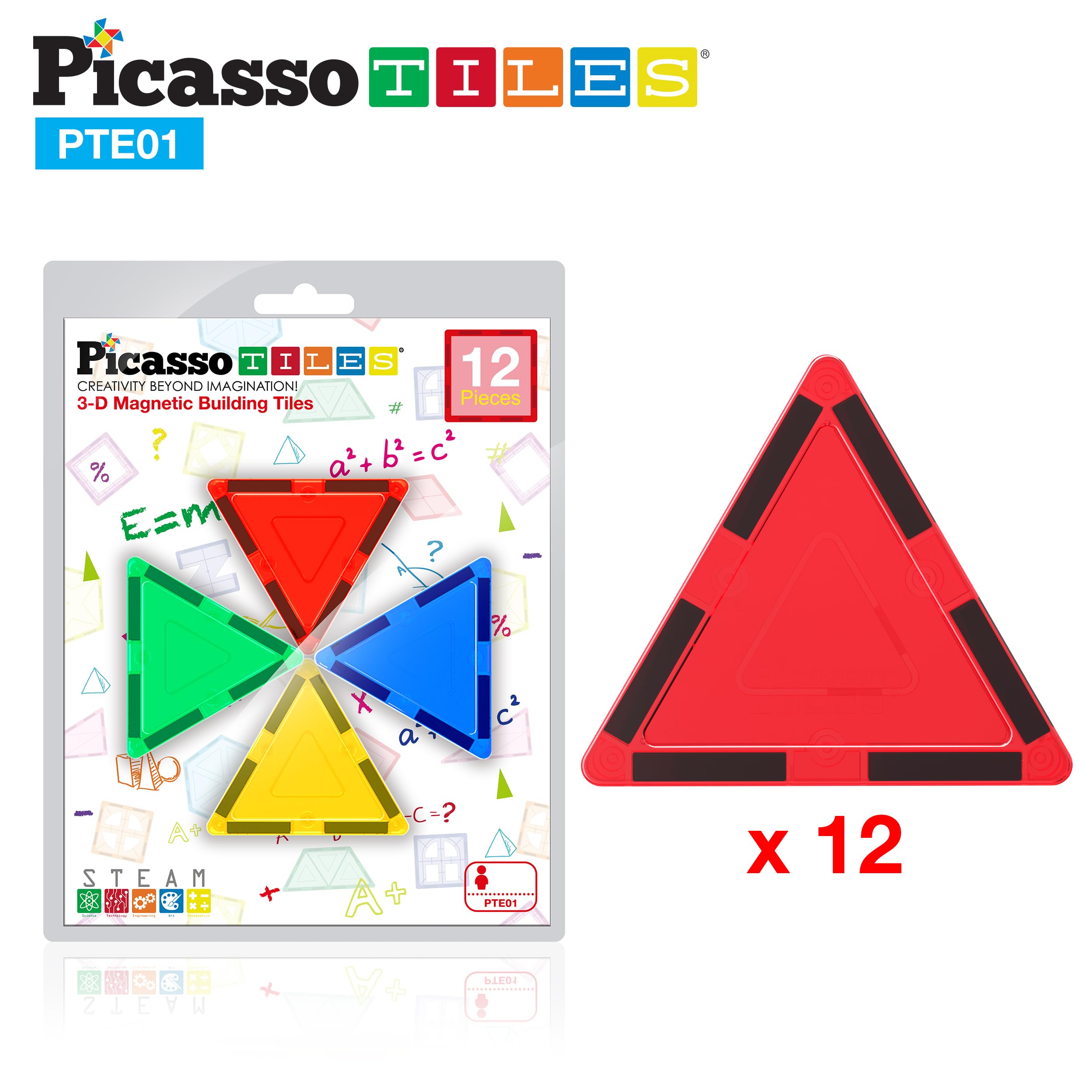 PicassoTiles Equilateral Triangle Magnet Tiles PTE01 – STEM Learning Toy for Ages 3+