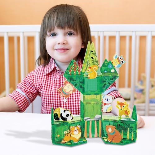 PicassoTiles Forest Animal Magnetic Action Figures Set - 8 Pieces Compatible with Building Tiles, STEM Learning Toys for Ages 3+