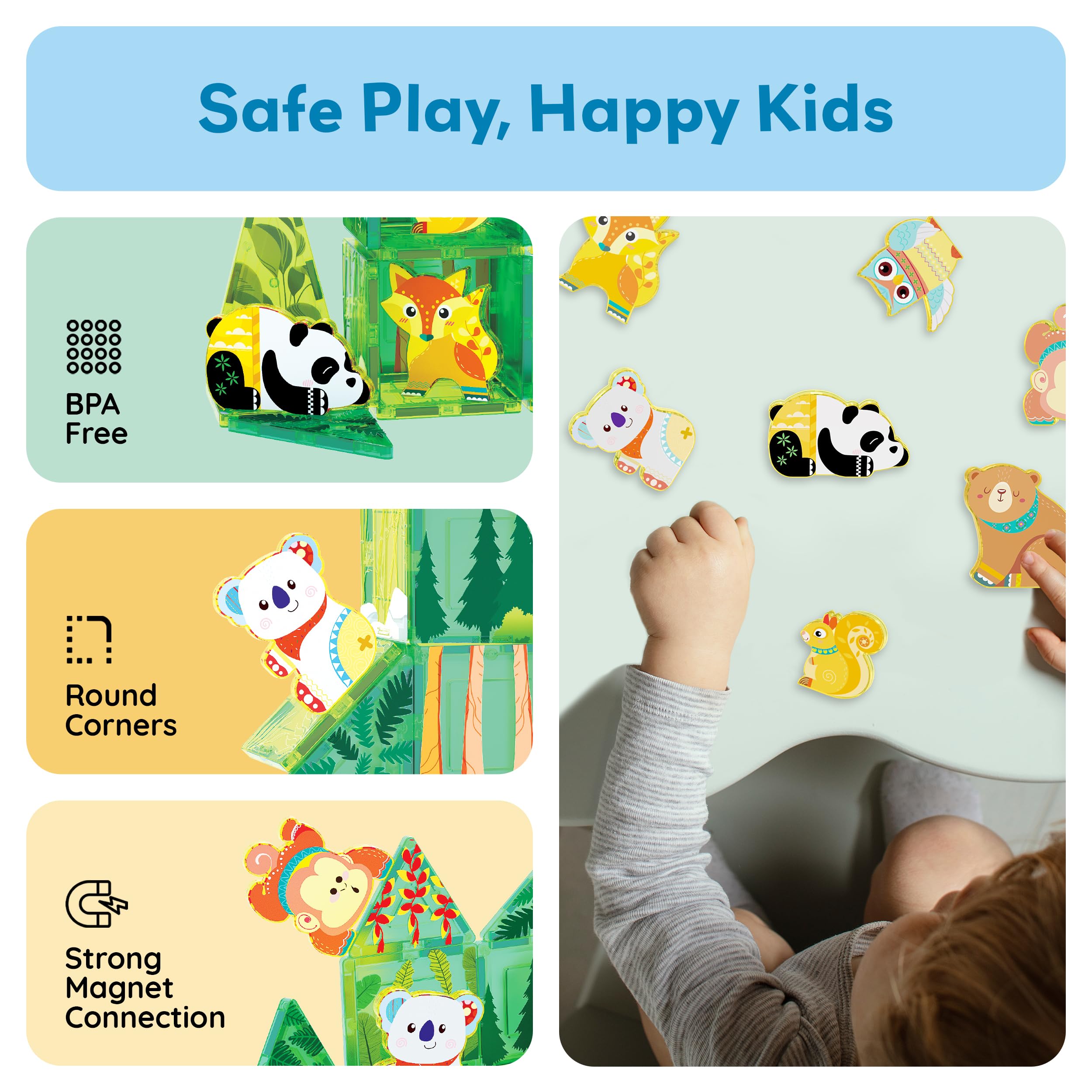 PicassoTiles Forest Animal Magnetic Action Figures Set - 8 Pieces Compatible with Building Tiles, STEM Learning Toys for Ages 3+