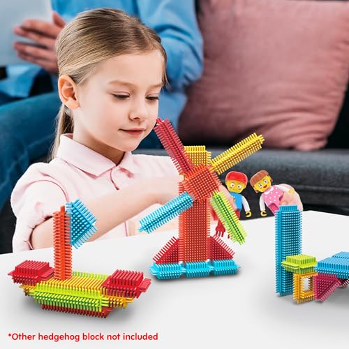 PicassoTiles Hedgehog Blocks 4-Piece Family Figures Add-On Set for STEM Building