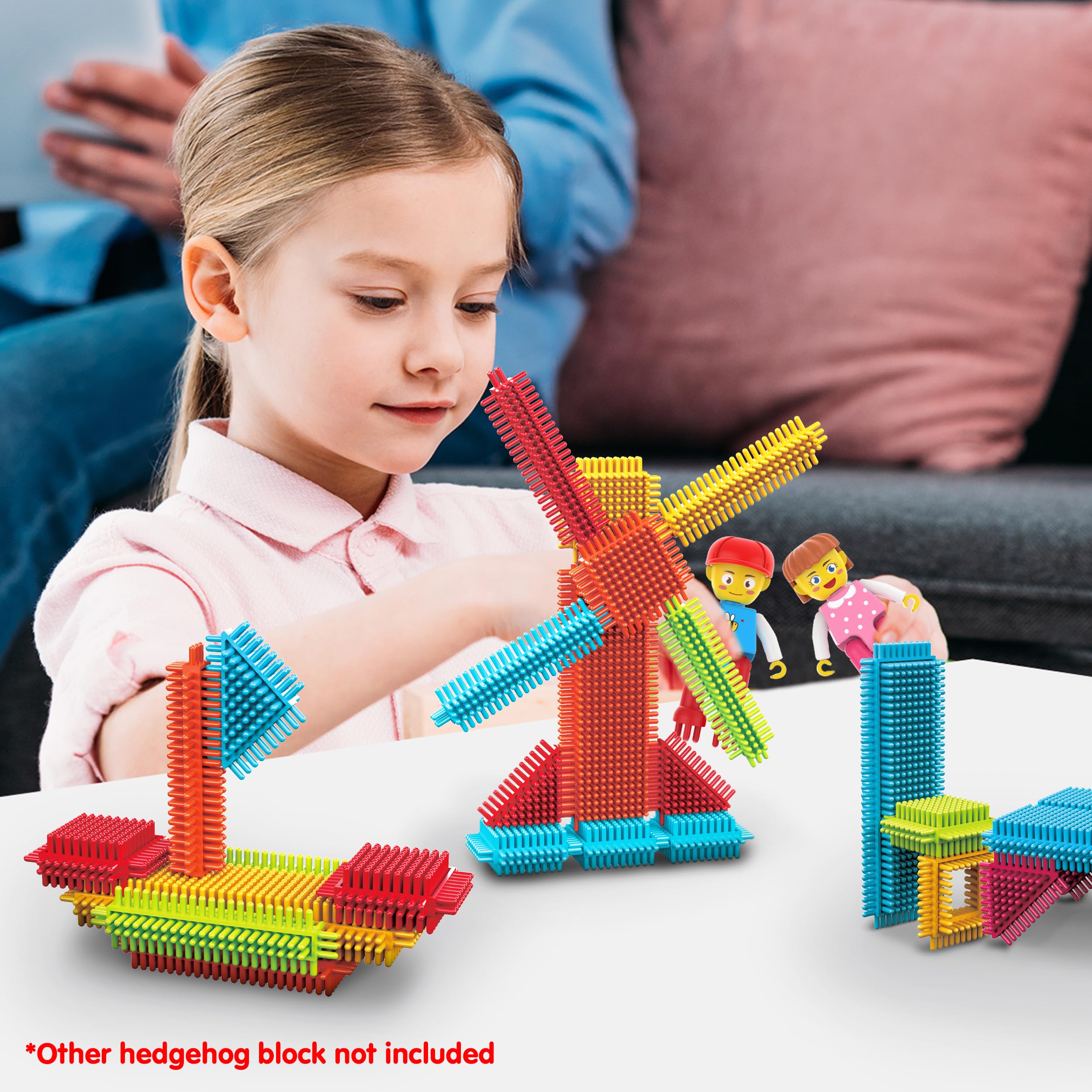 PicassoTiles Hedgehog Blocks 4-Piece Family Figures Add-On Set for STEM Building