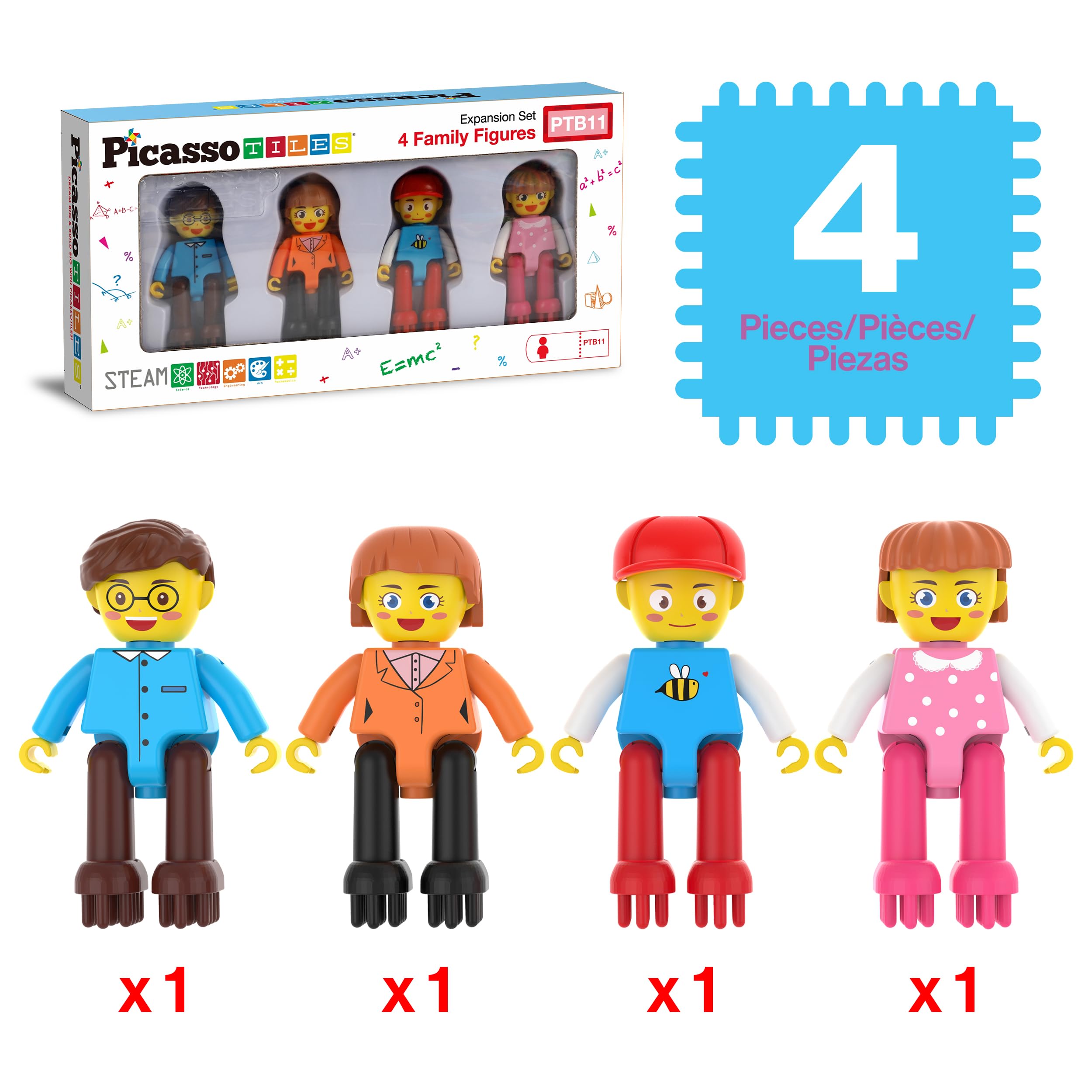 PicassoTiles Hedgehog Blocks 4-Piece Family Figures Add-On Set for STEM Building