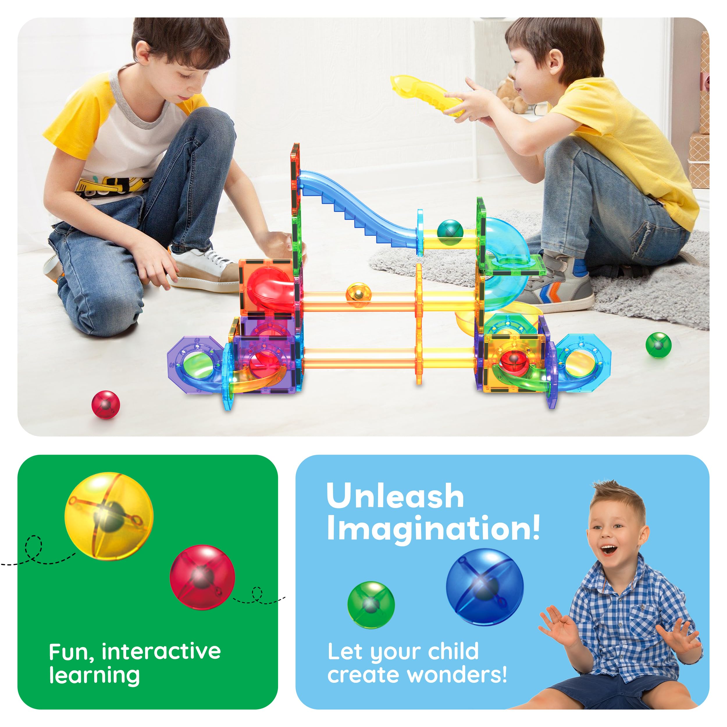 PicassoTiles Magnetic Marble Run Expansion Pack 15-Piece – Add-On for Magnet Tile Building Blocks, STEM Toy Ages 3+