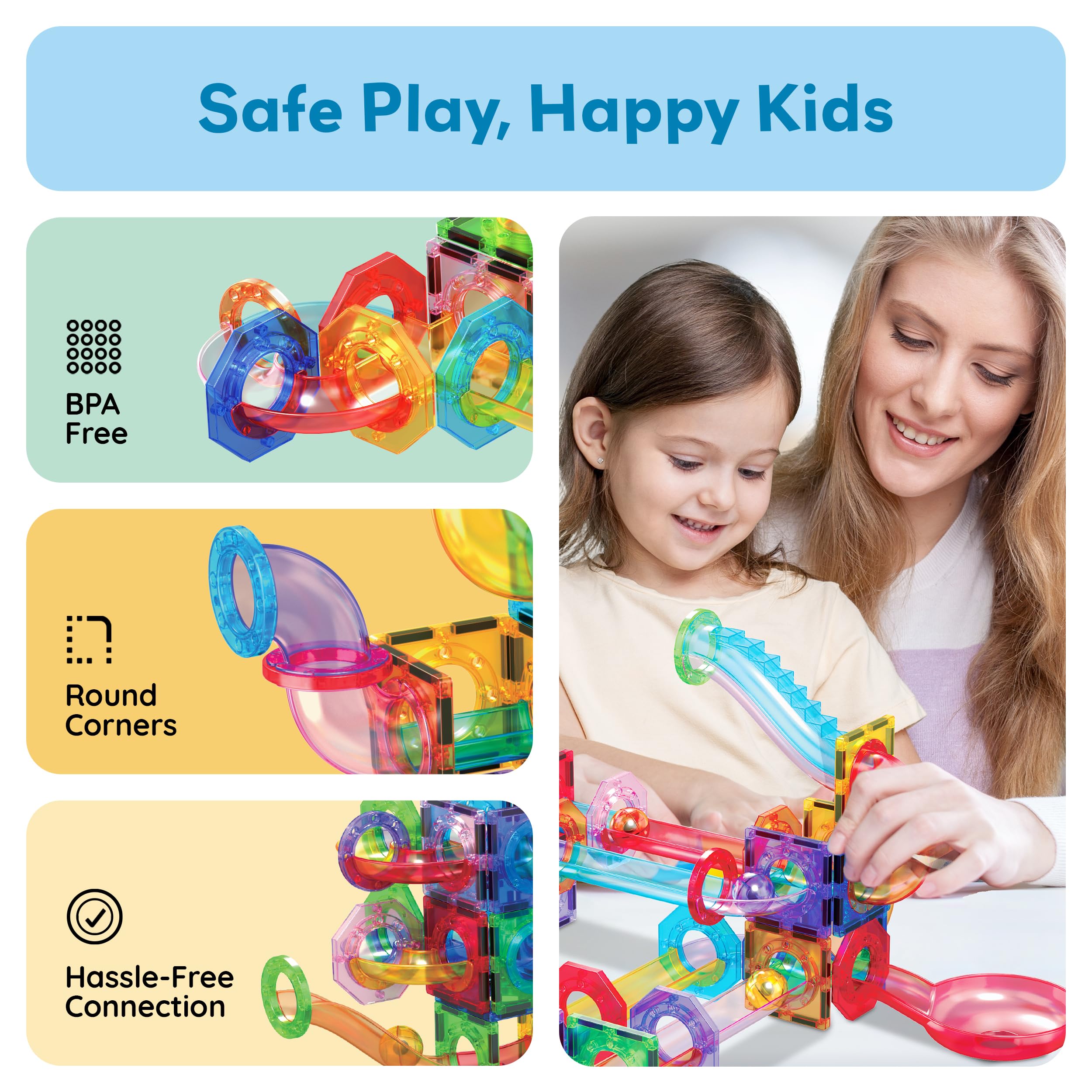 PicassoTiles Magnetic Marble Run Expansion Pack 15-Piece – Add-On for Magnet Tile Building Blocks, STEM Toy Ages 3+