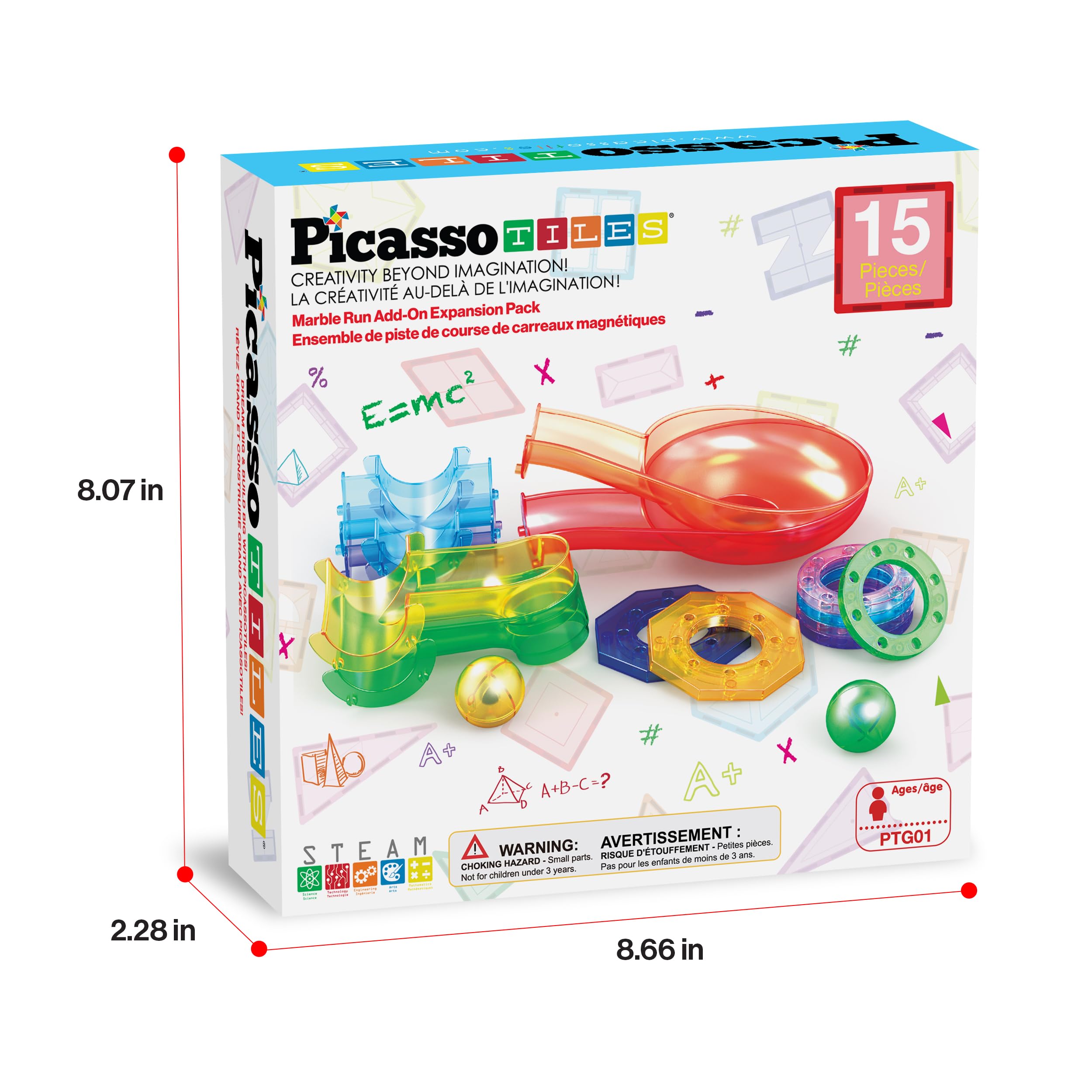 PicassoTiles Magnetic Marble Run Expansion Pack 15-Piece – Add-On for Magnet Tile Building Blocks, STEM Toy Ages 3+