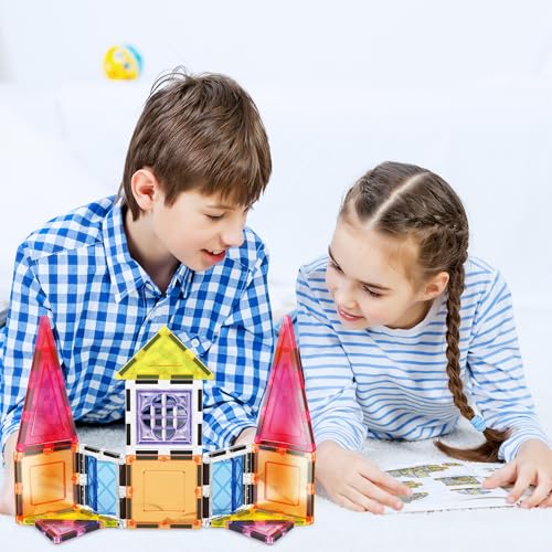 PicassoTiles Magnetic Tiles 20-Piece Set with 110+ Page Idea Book – STEM Building Blocks for Ages 3+