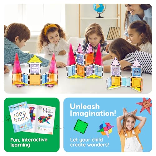 PicassoTiles Magnetic Tiles 20-Piece Set with 110+ Page Idea Book – STEM Building Blocks for Ages 3+