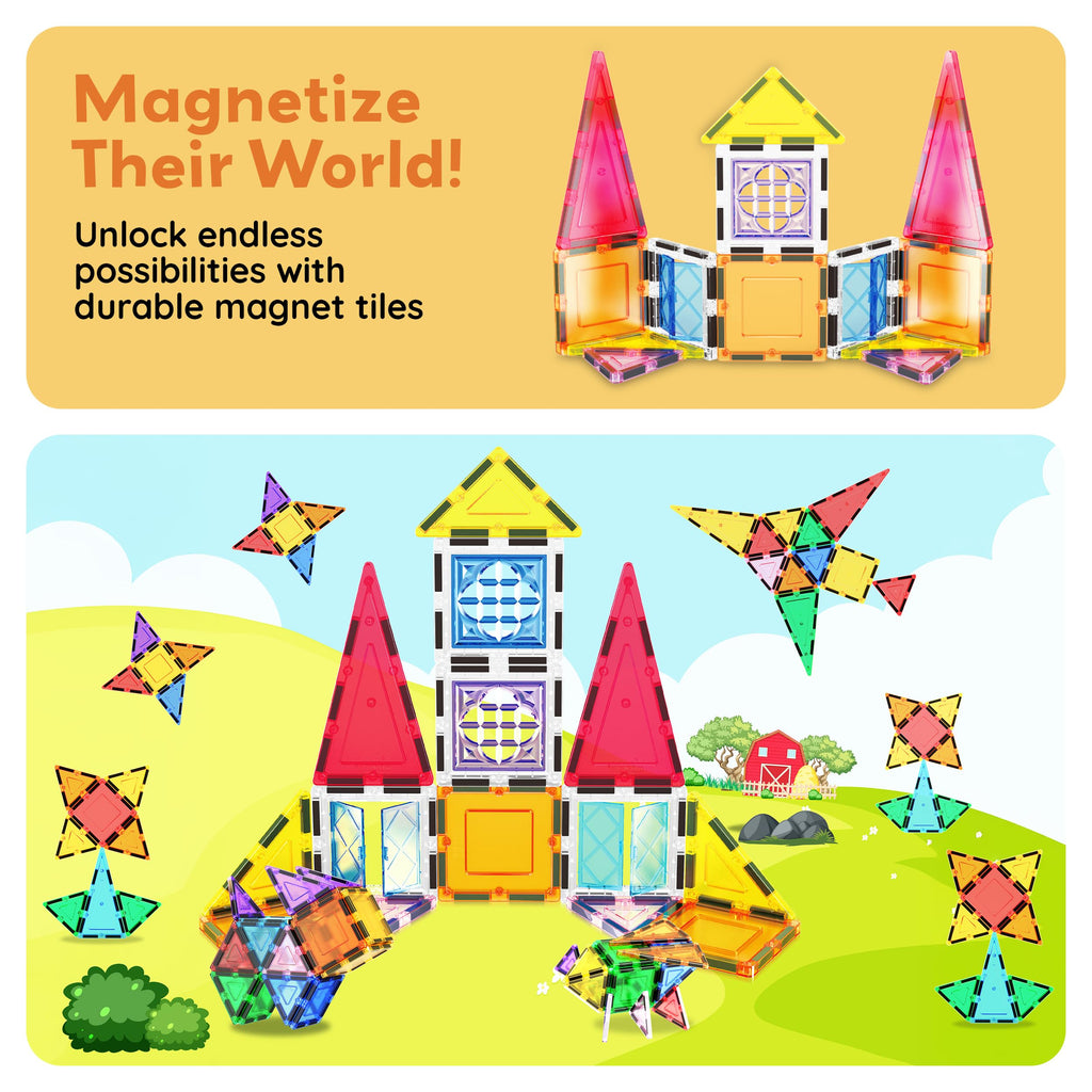 PicassoTiles Magnetic Tiles 20-Piece Set with 110+ Page Idea Book – STEM Building Blocks for Ages 3+