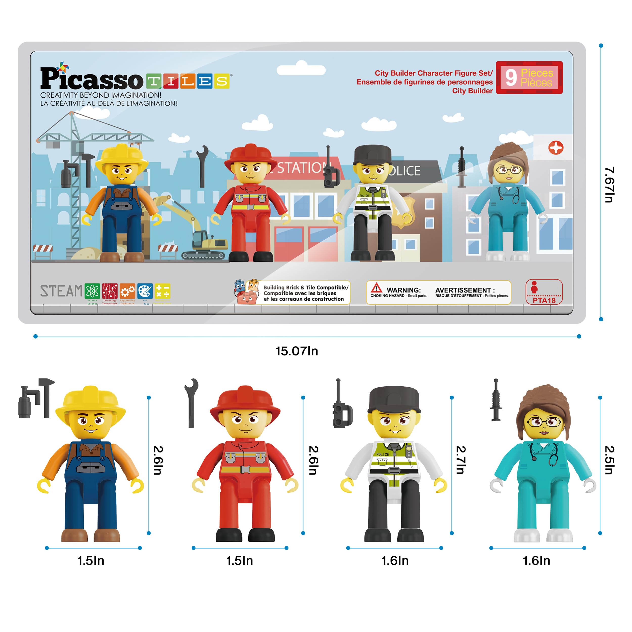 PicassoTiles Magnetic Tiles Action Figures 4 Pack – City Characters for Pretend Play, STEM Learning, Ages 3+