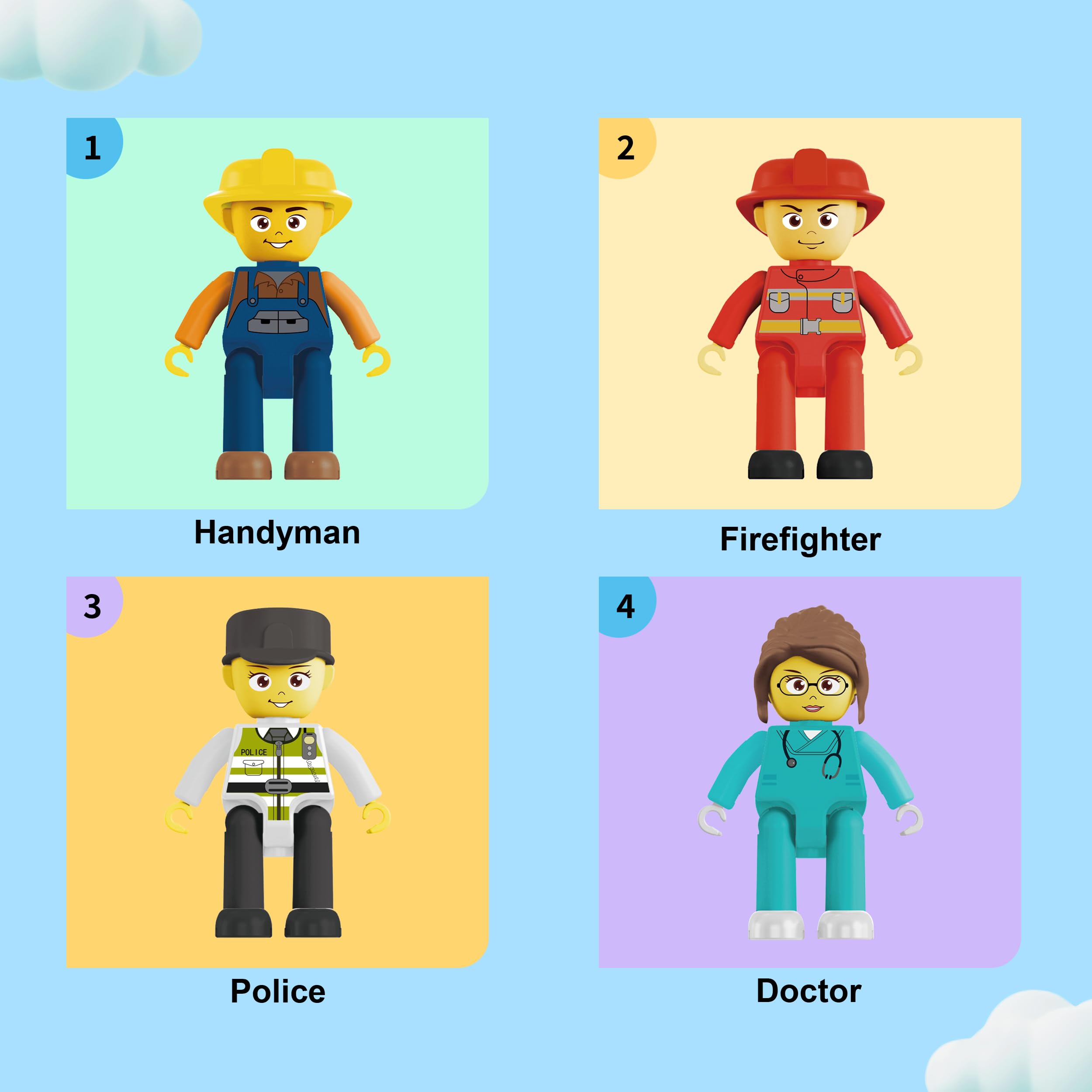 PicassoTiles Magnetic Tiles Action Figures 4 Pack – City Characters for Pretend Play, STEM Learning, Ages 3+