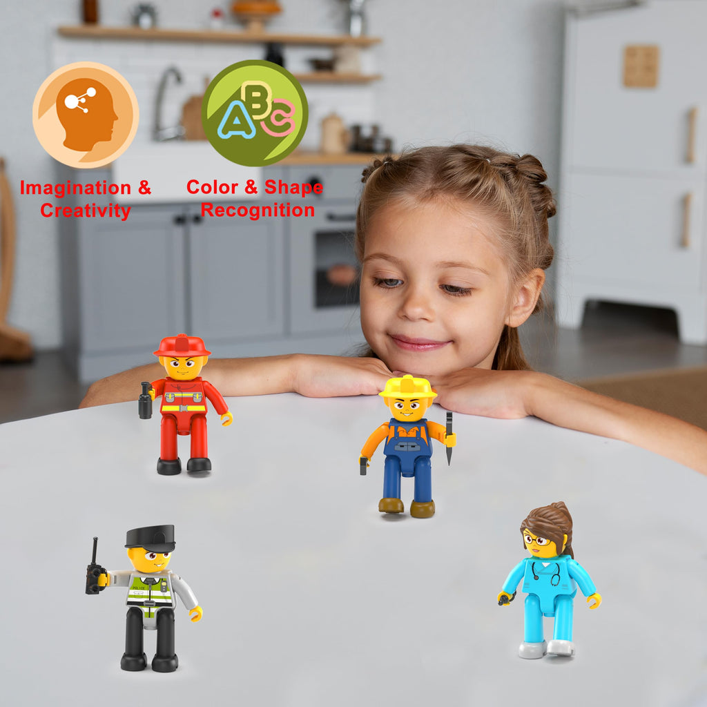 PicassoTiles Magnetic Tiles Action Figures 4 Pack – City Characters for Pretend Play, STEM Learning, Ages 3+