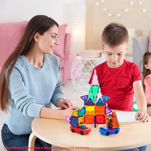 PicassoTiles Mini Car Set 2-Pack – Compatible with Mini Diamond Magnetic Tiles & Regular Bricks
