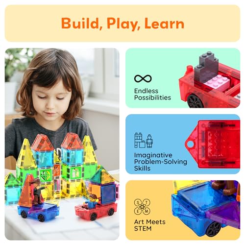 PicassoTiles Mini Car Set 2-Pack – Compatible with Mini Diamond Magnetic Tiles & Regular Bricks
