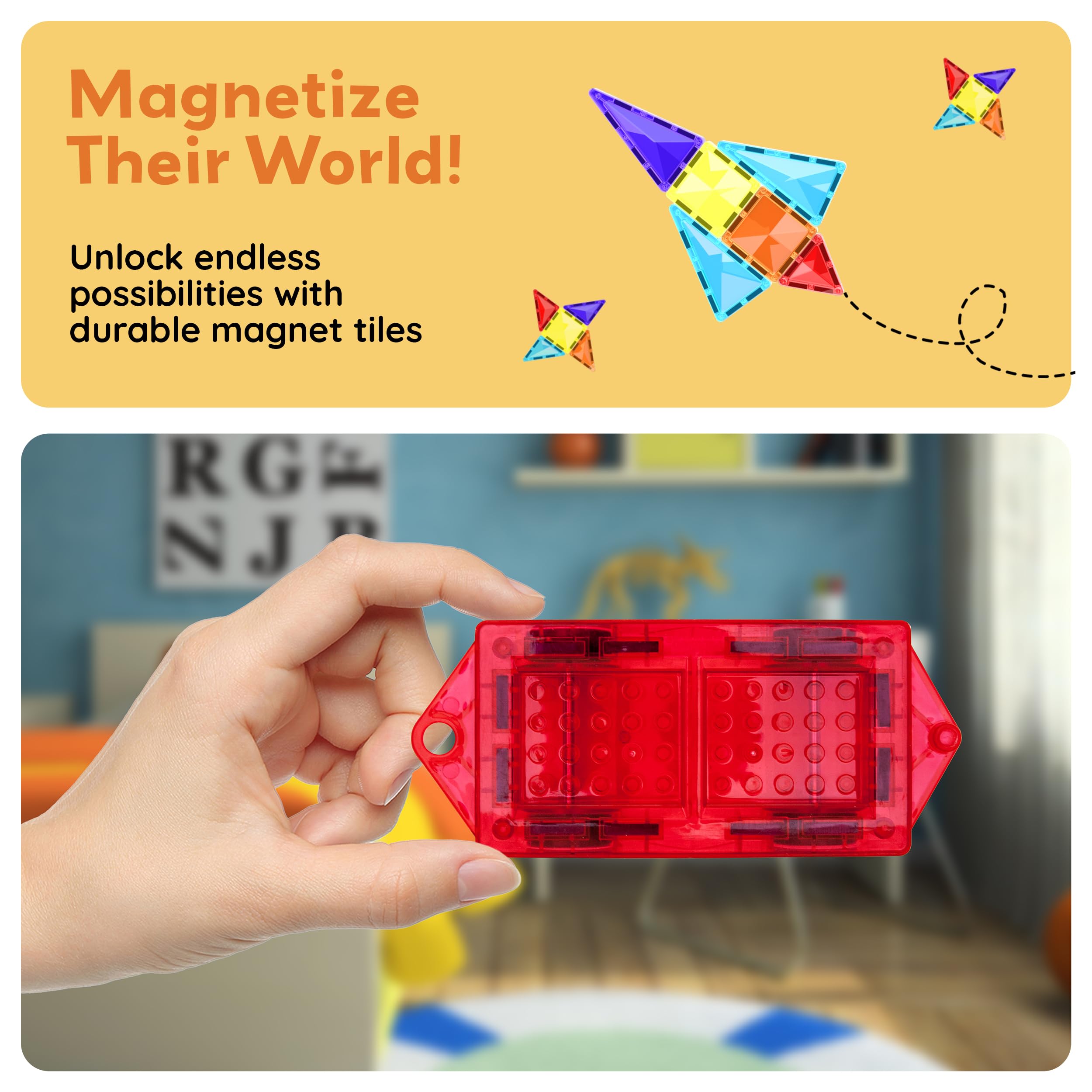 PicassoTiles Mini Car Set 2-Pack – Compatible with Mini Diamond Magnetic Tiles & Regular Bricks