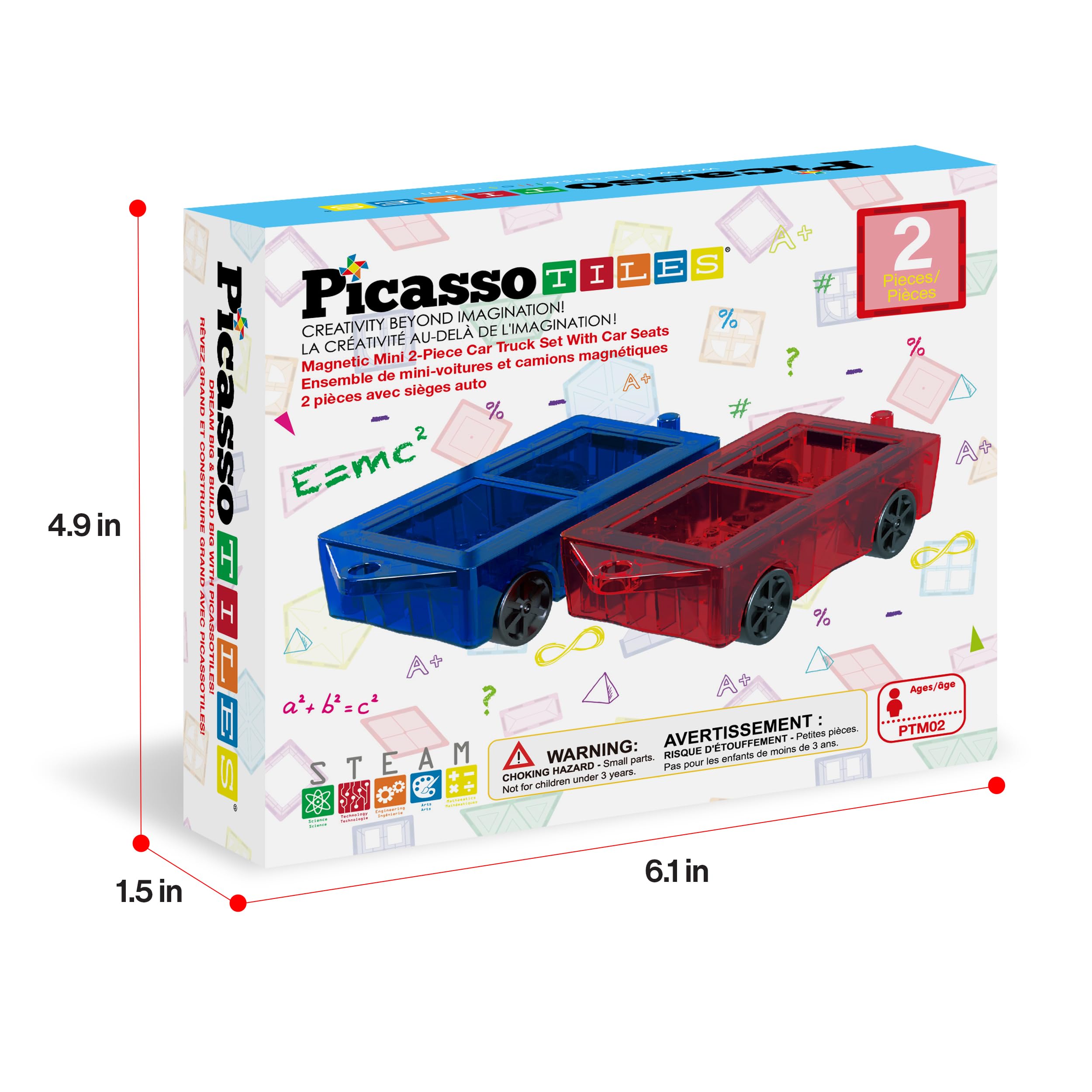 PicassoTiles Mini Car Set 2-Pack – Compatible with Mini Diamond Magnetic Tiles & Regular Bricks