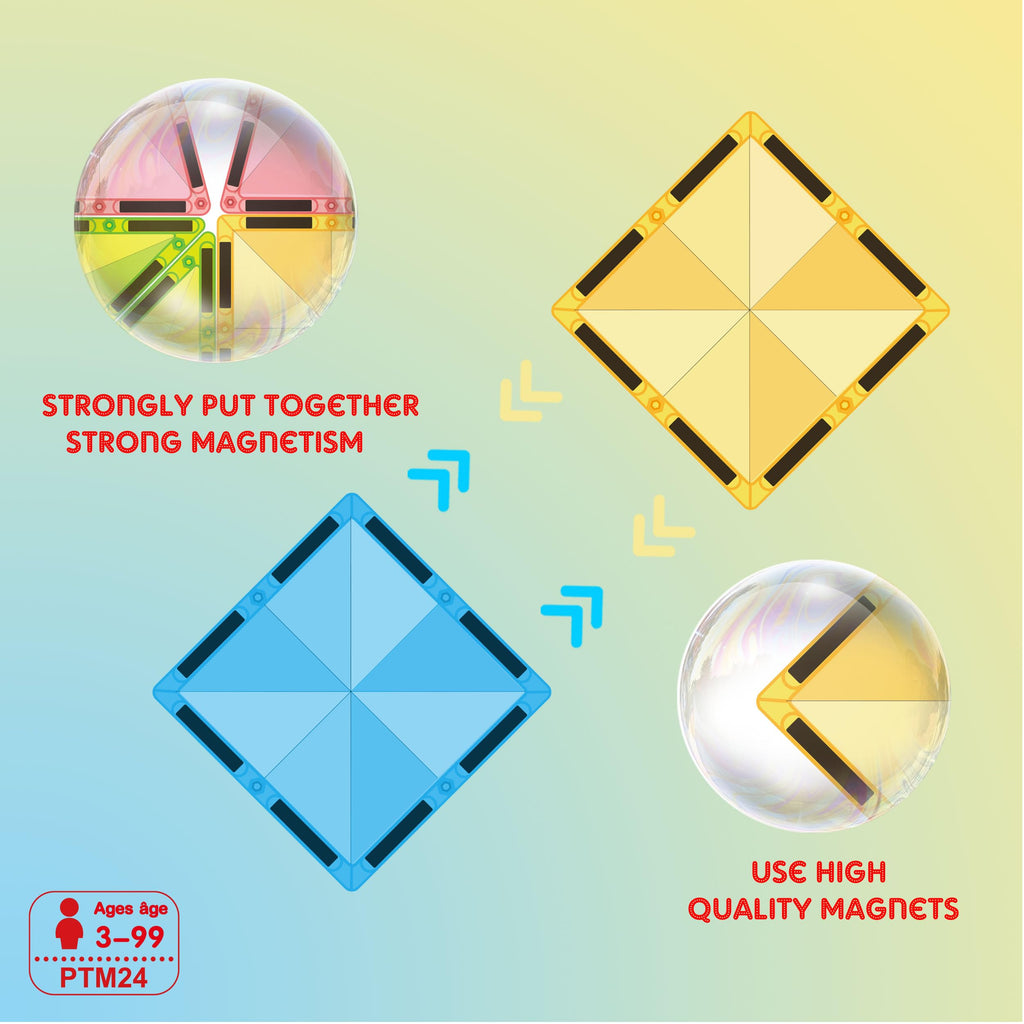 PicassoTiles Mini Diamond Magnetic Tiles 24-Piece Travel Set - STEM Building Blocks for Ages 3+
