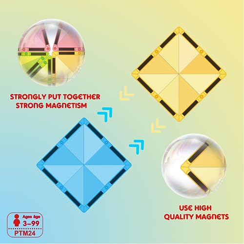 PicassoTiles Mini Diamond Magnetic Tiles 24-Piece Travel Set - STEM Building Blocks for Ages 3+