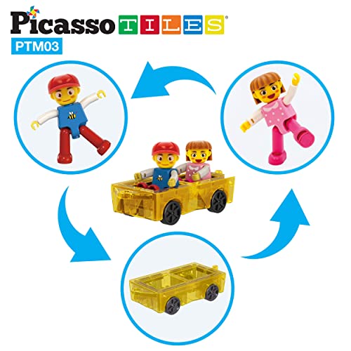 PicassoTiles Mini Magnetic Car and Figures Expansion Set for Building Toys, Ages 3+