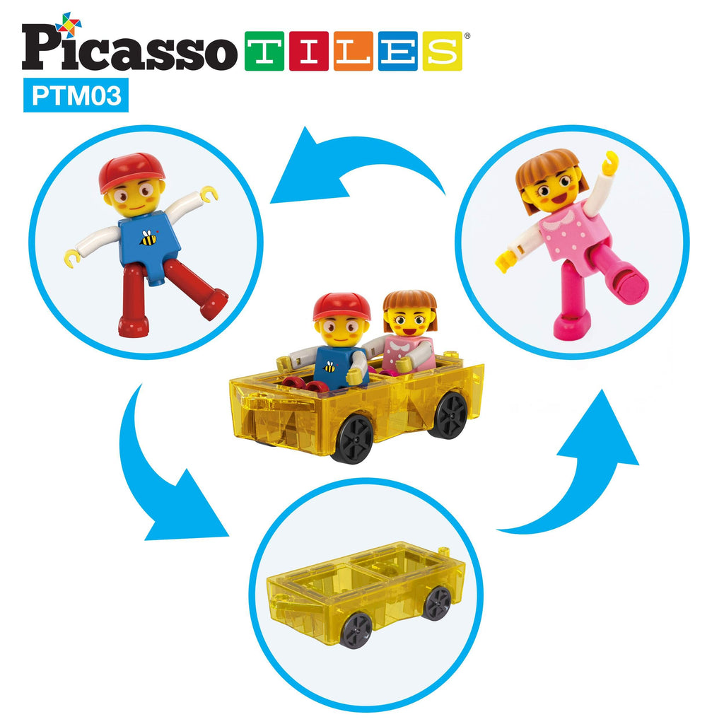 PicassoTiles Mini Magnetic Car and Figures Expansion Set for Building Toys, Ages 3+