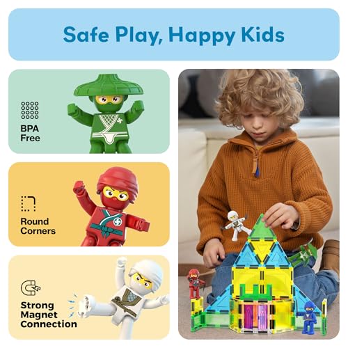 PicassoTiles Ninja Action Characters – Magnetic Tile Add-On for Pretend Play (PTA14)