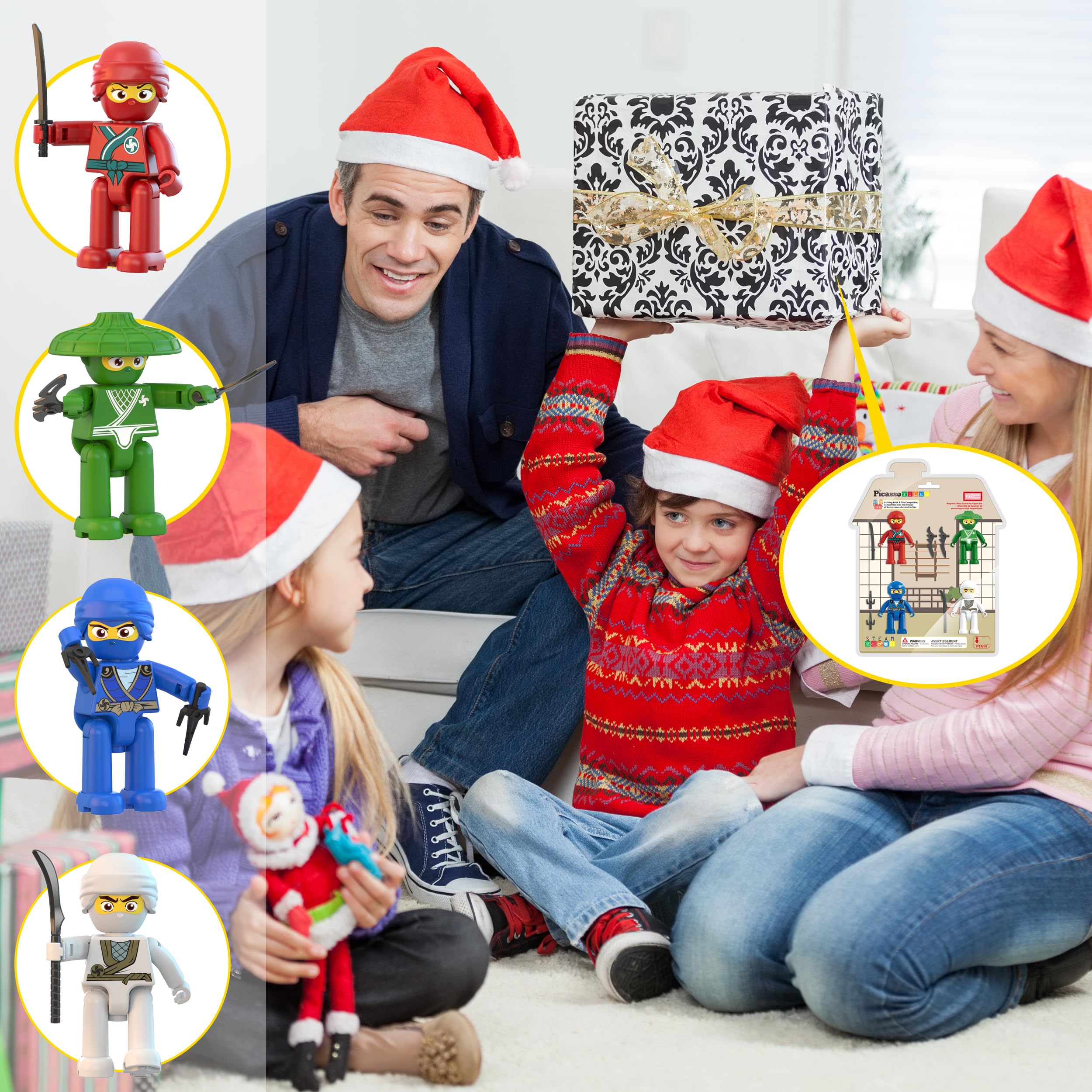 PicassoTiles Ninja Action Characters – Magnetic Tile Add-On for Pretend Play (PTA14)
