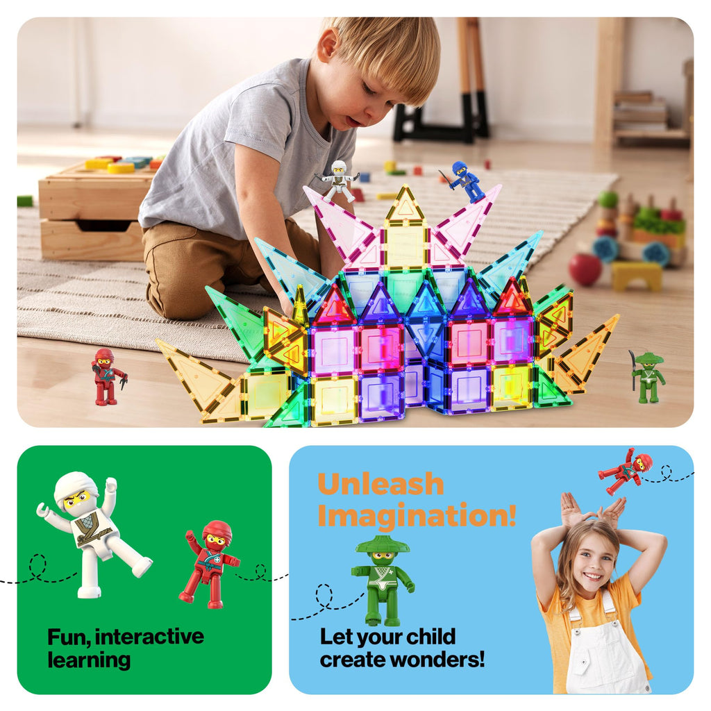 PicassoTiles Ninja Action Characters – Magnetic Tile Add-On for Pretend Play (PTA14)