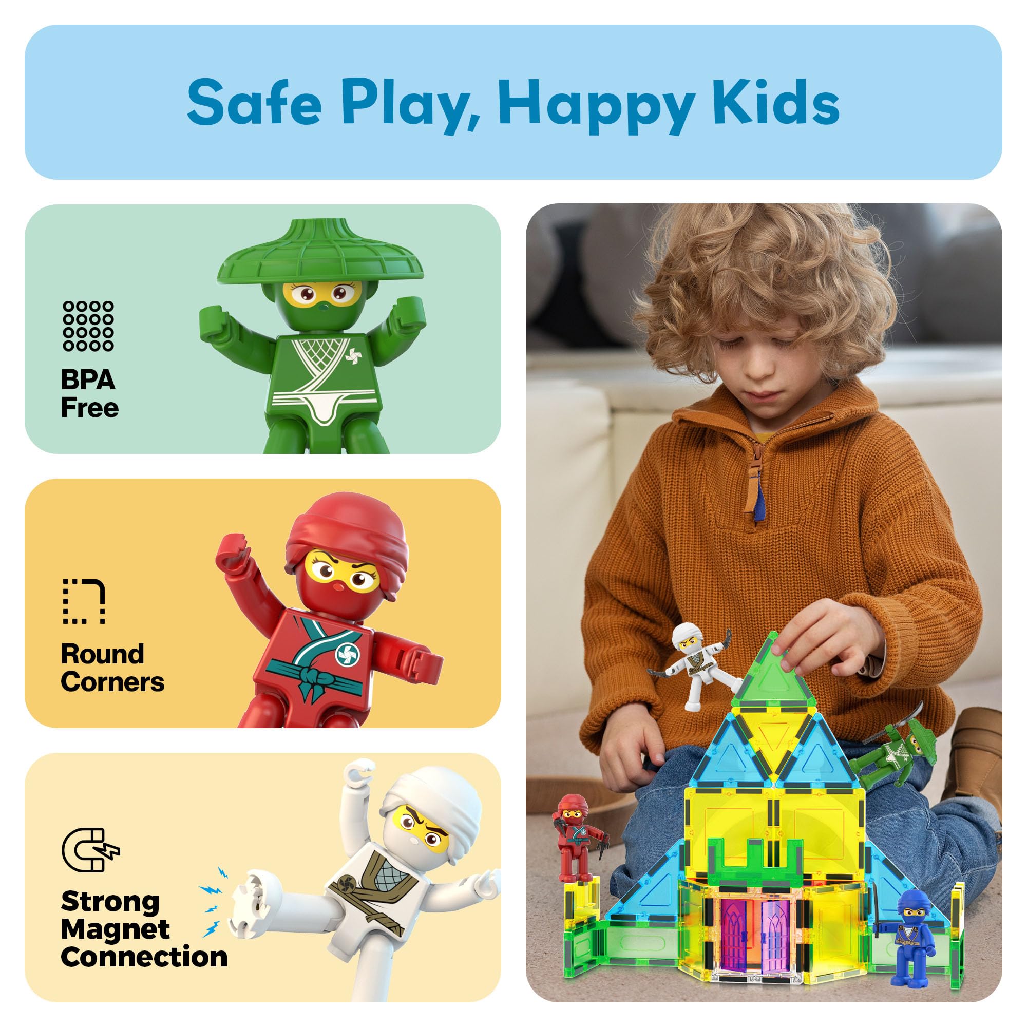 PicassoTiles Ninja Action Characters – Magnetic Tile Add-On for Pretend Play (PTA14)