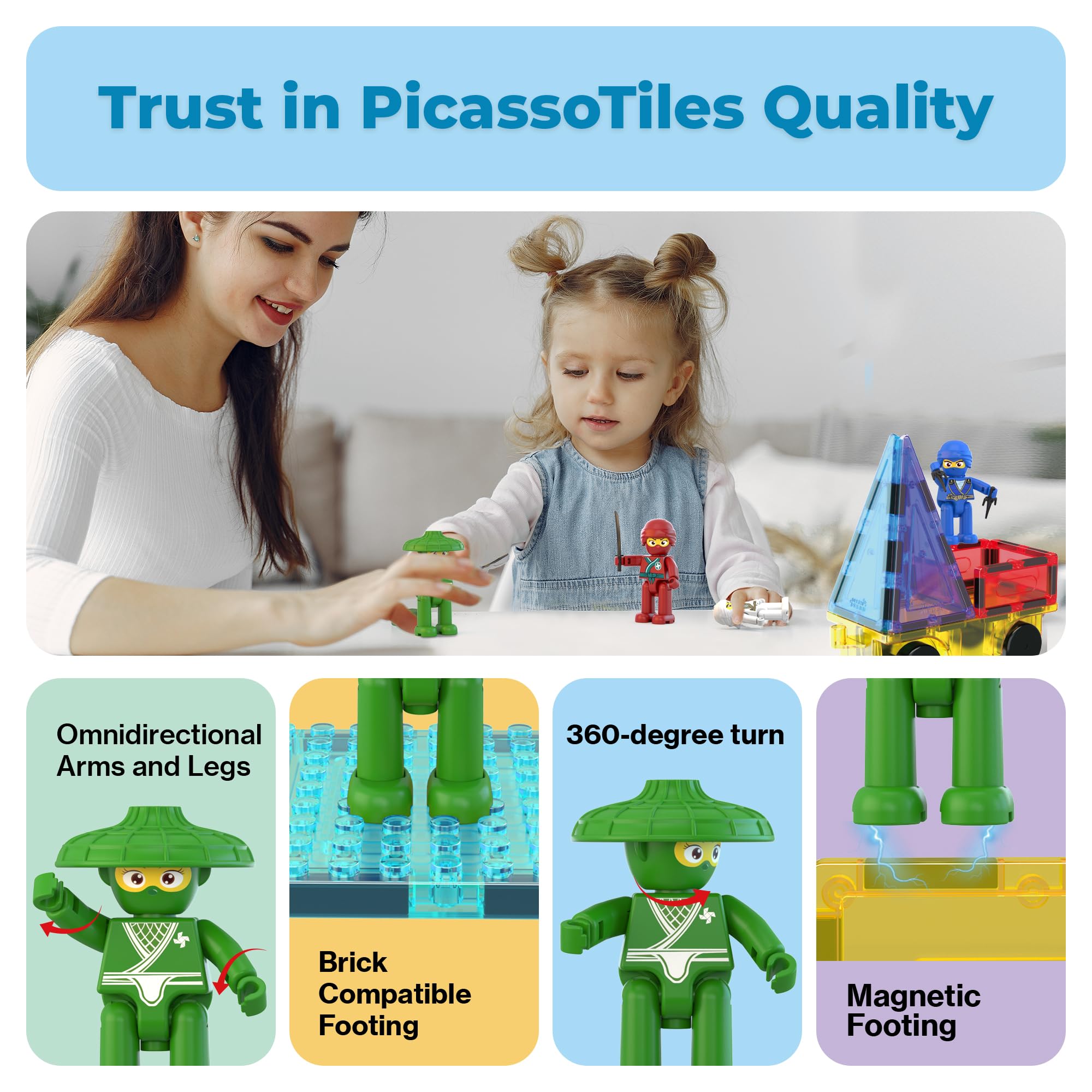 PicassoTiles Ninja Action Characters – Magnetic Tile Add-On for Pretend Play (PTA14)