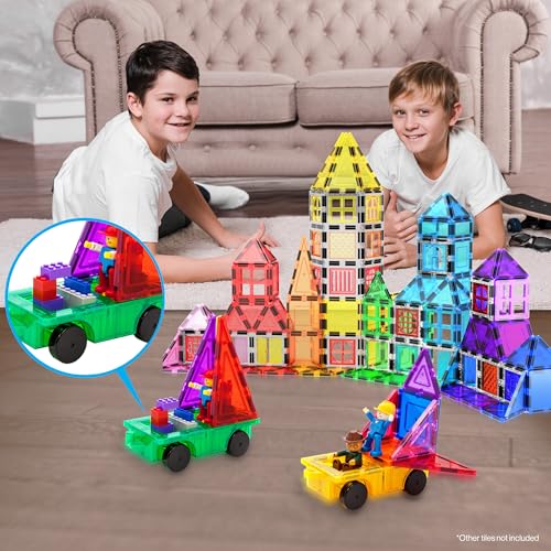 PicassoTiles PT21 2-Piece Magnetic Car Base Set – Compatible with Bricks & Tiles, STEM Toy for Ages 3+