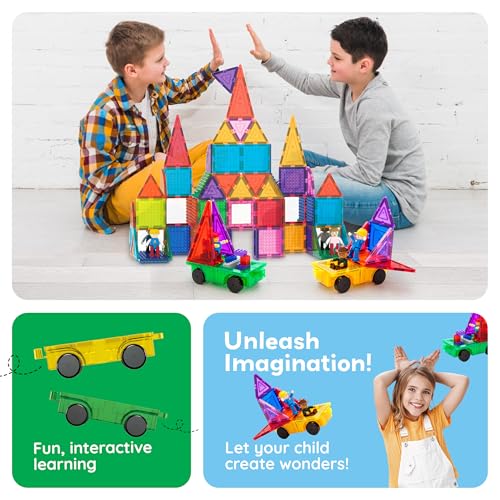 PicassoTiles PT21 2-Piece Magnetic Car Base Set – Compatible with Bricks & Tiles, STEM Toy for Ages 3+