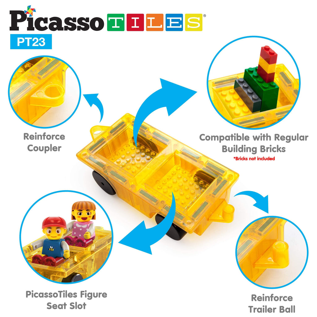 PicassoTiles PT23 Magnetic Car Play Set with 2 Action Figures – STEM Building Blocks for Kids 3+