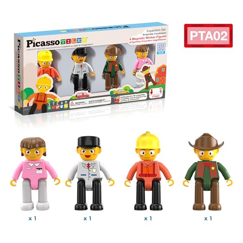 PicassoTiles PTA02 Magnetic Character Action Figures Expansion Pack – 4-Piece Pretend Play Set