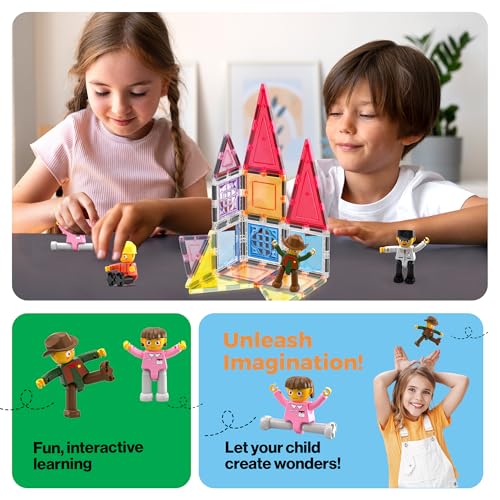 PicassoTiles PTA02 Magnetic Character Action Figures Expansion Pack – 4-Piece Pretend Play Set
