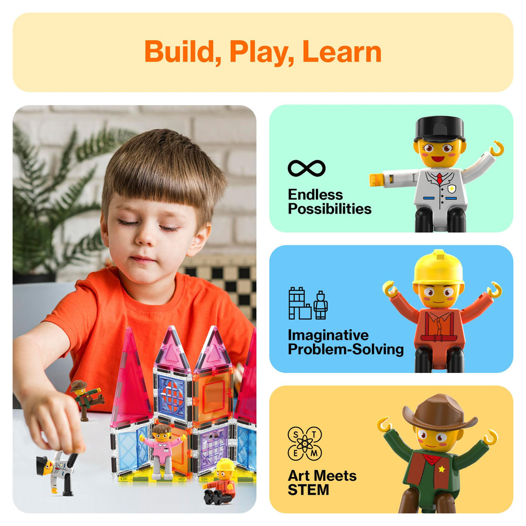 PicassoTiles PTA02 Magnetic Character Action Figures Expansion Pack – 4-Piece Pretend Play Set