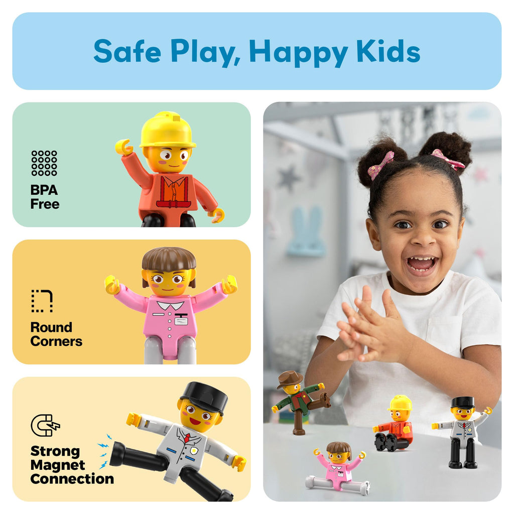 PicassoTiles PTA02 Magnetic Character Action Figures Expansion Pack – 4-Piece Pretend Play Set