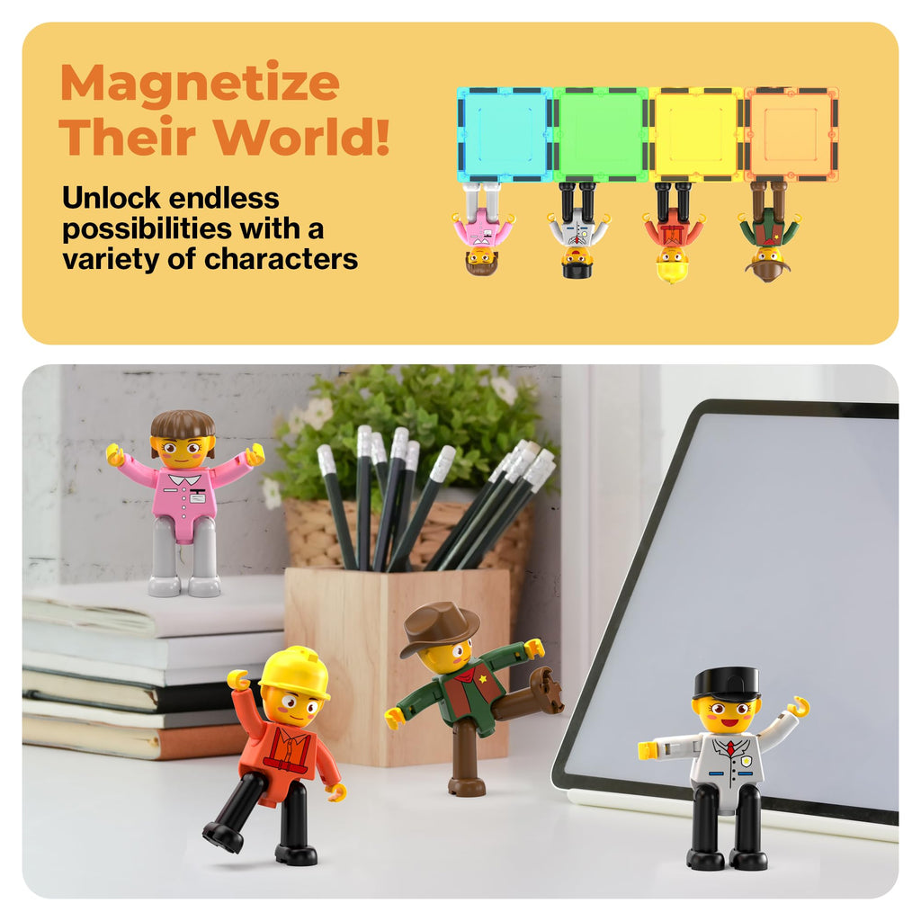 PicassoTiles PTA02 Magnetic Character Action Figures Expansion Pack – 4-Piece Pretend Play Set