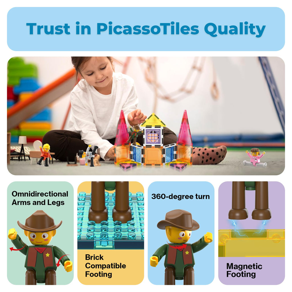 PicassoTiles PTA02 Magnetic Character Action Figures Expansion Pack – 4-Piece Pretend Play Set