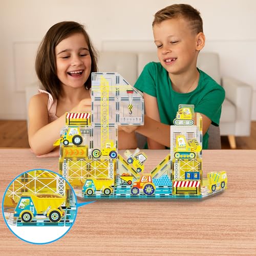PicassoTiles PTA21 Magnetic Vehicle Add-On Set – 8 Construction Figures with Zoo Animal Drivers, Compatible with Magnetic Tiles
