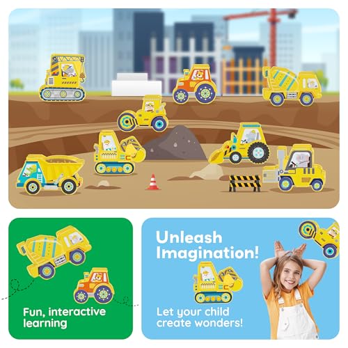 PicassoTiles PTA21 Magnetic Vehicle Add-On Set – 8 Construction Figures with Zoo Animal Drivers, Compatible with Magnetic Tiles
