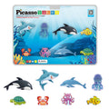 PicassoTiles PTA25 8-Piece Marine Animal Magnetic Action Figures Set – Compatible with Building Tiles, STEAM Toy for Kids 3+
