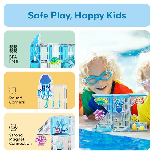 PicassoTiles PTA25 8-Piece Marine Animal Magnetic Action Figures Set – Compatible with Building Tiles, STEAM Toy for Kids 3+