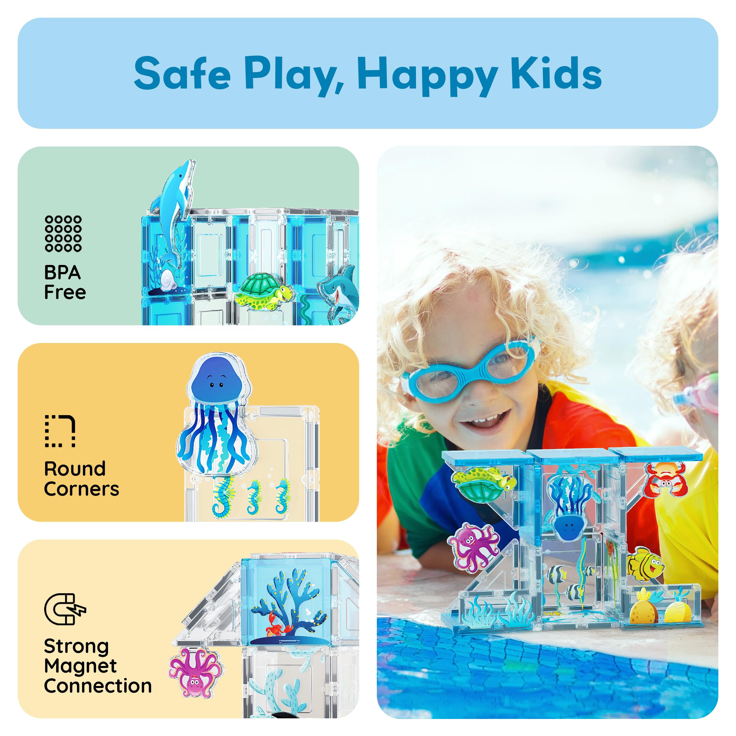 PicassoTiles PTA25 8-Piece Marine Animal Magnetic Action Figures Set – Compatible with Building Tiles, STEAM Toy for Kids 3+