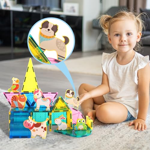 PicassoTiles PTA27 8-Piece Magnetic Farm Animal Figures – Add-On Set for Magnetic Tiles
