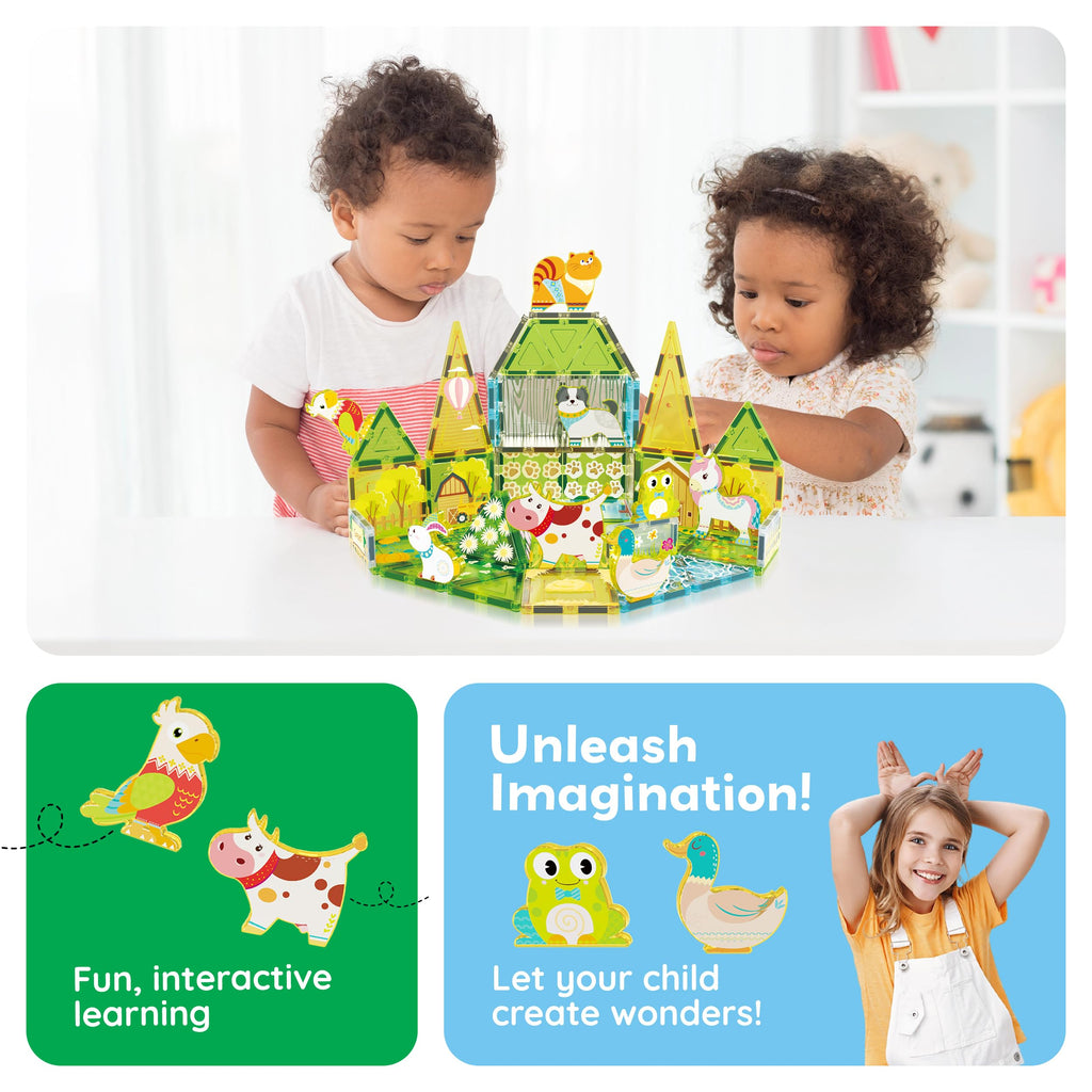 PicassoTiles PTA27 8-Piece Magnetic Farm Animal Figures – Add-On Set for Magnetic Tiles