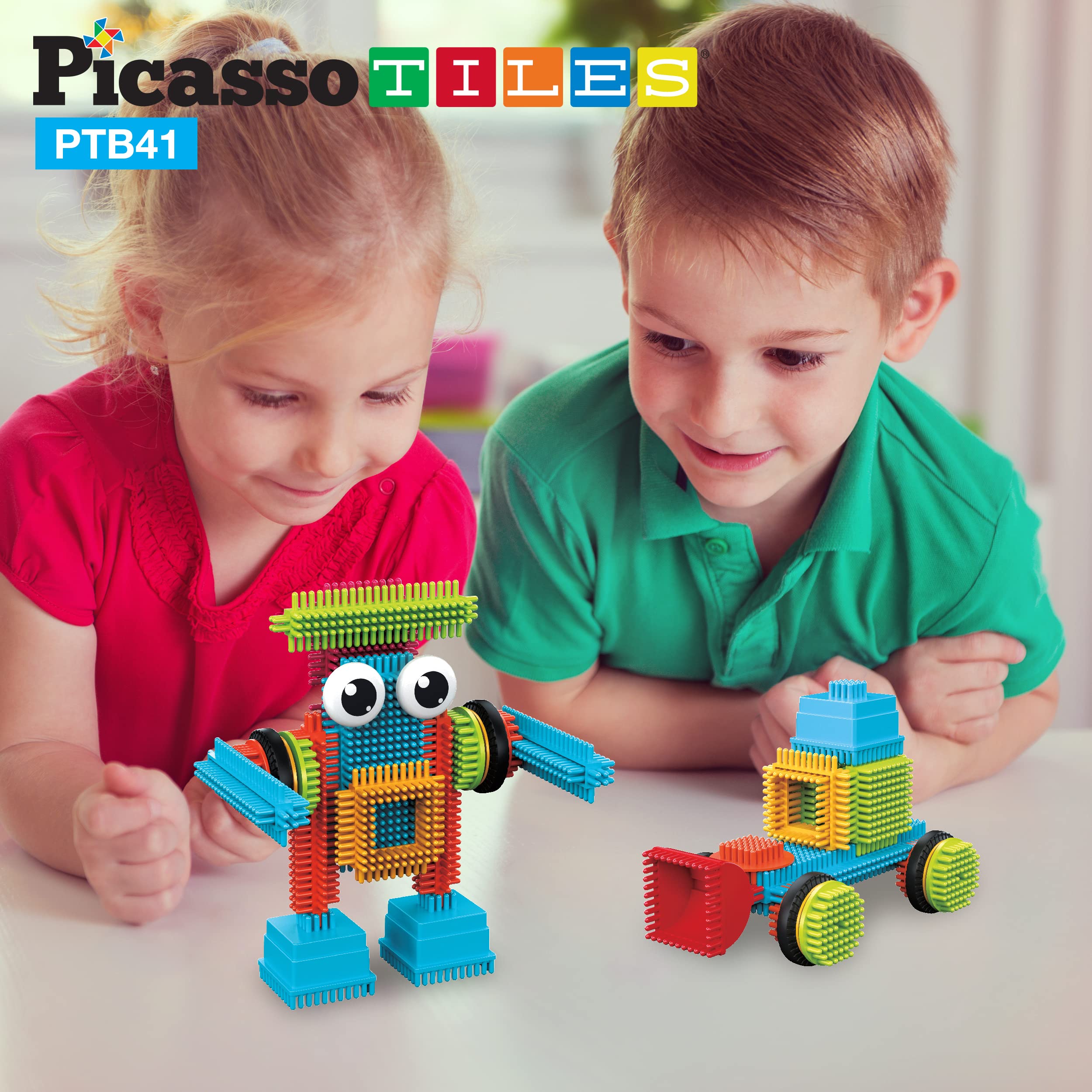 PicassoTiles PTB41 Hedgehog Blocks - 41 Piece STEM Building Set with Idea Booklet